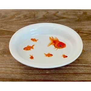 Gibson Goldfish Koi Oval Trinket Soap Cat Food Ceramic Bowl Dish 6 1/2" X 5" EUC